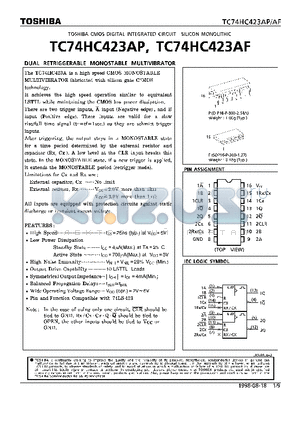 TC74HC423AP datasheet - DUAL RETRIGGERABLE MONOSTABLE MULTIVIBRATOR