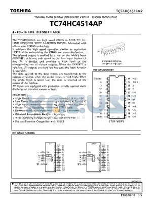 TC74HC4514 datasheet - 4-TO-16 LINE DECODER/LATCH