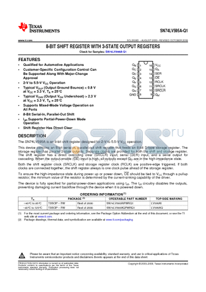 SN74LV595AQPWRQ1 datasheet - 8-BIT SHIFT REGISTER WITH 3-STATE OUTPUT REGISTERS