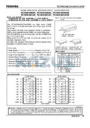 TC74HC540AFW datasheet - OCTAL BUS BUFFER INVERTING/NON-INVERTING, 3-STATE OUTPUTS