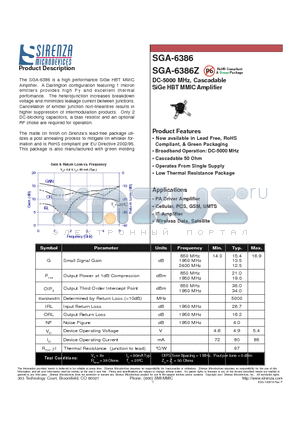 SGA-6386 datasheet - DC-5000 MHz, Cascadable SiGe HBT MMIC Amplifier