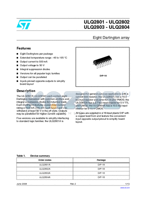 ULQ2802 datasheet - Eight Darlington array