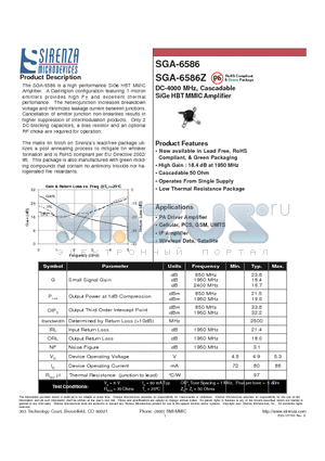 SGA-6586 datasheet - DC-4000 MHz, Cascadable SiGe HBT MMIC Amplifier