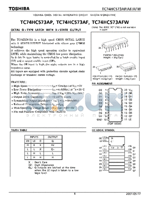 TC74HC573AFW datasheet - TOSHIBA CMOS DIGITAL INTEGRATED CIRCUIT SILICON MONOLITHIC