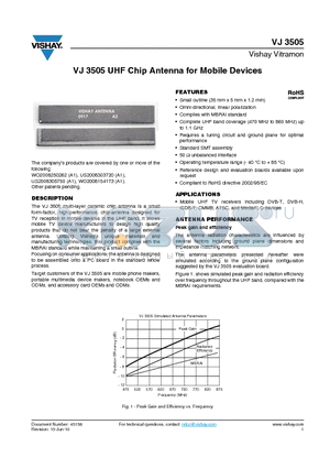 VJ3505_10 datasheet - VJ 3505 UHF Chip Antenna for Mobile Devices