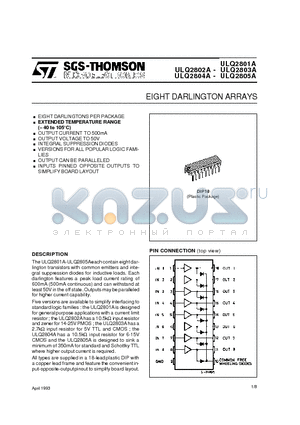 ULQ2805A datasheet - EIGHT DARLINGTON ARRAYS