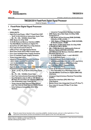 TMX320C5514AZCH12 datasheet - TMS320C5514 Fixed-Point Dight Signal Processor