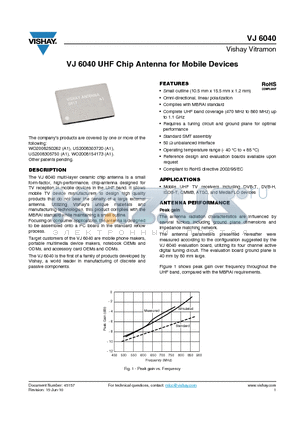 VJ6040 datasheet - VJ 6040 UHF Chip Antenna for Mobile Devices