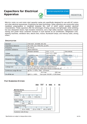 SGA15UFJ440A5GE datasheet - Capacitors for Electrical Apparatus