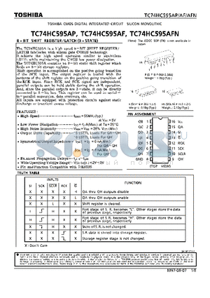 TC74HC595 datasheet - 8-BIT SHIFT REGISTER/LATCH(3-STATE)