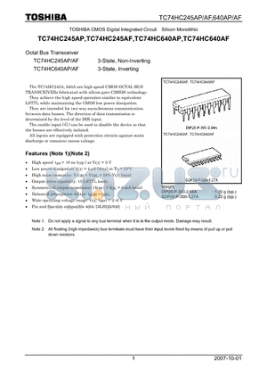 TC74HC640AF datasheet - Octal Bus Transceiver