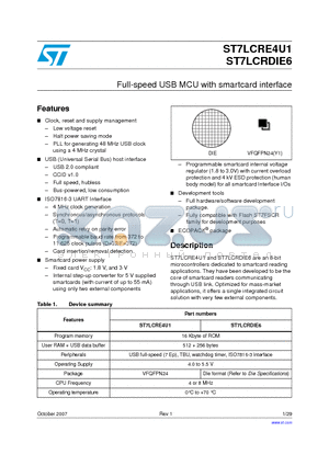 ST7LCRE4U1 datasheet - Full-speed USB MCU with smartcard interface