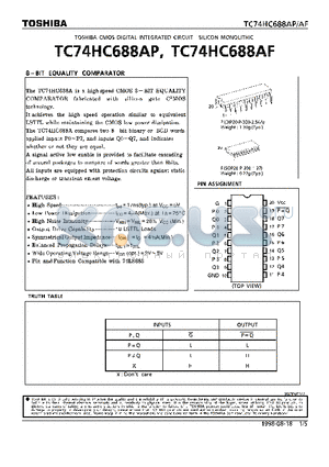 TC74HC688 datasheet - 8BIT EQUALITY COMPARATOR