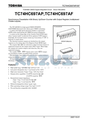 TC74HC697AF datasheet - Synchronous Presettable 4-Bit Binary Up/Down Counter with Output Register