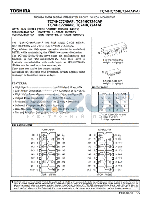 TC74HC7240AP datasheet - OCTAL BUS BUFFER (WITH SCHMITT TRIGGER INPUTS)