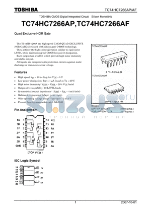 TC74HC7266AF datasheet - Quad Exclusive NOR Gate