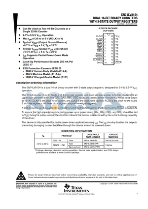 SN74LV8154 datasheet - DUAL 16-BIT BINARY COUNTERS WITH 3-STATE OUTPUT REGISTERS