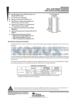 SN74LV8154N datasheet - DUAL 16 BIT BINARY COUNTERS WITH 3-STATE OUTPUT REGISTERS