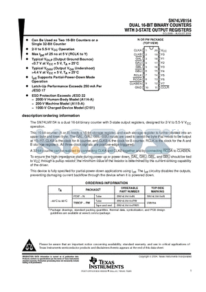 SN74LV8154PW datasheet - DUAL 16-BIT BINARY COUNTERS WITH 3-STATE OUTPUT REGISTERS