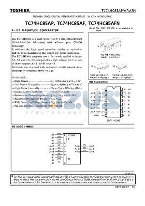 TC74HC85AP datasheet - 4-BIT MAGNITUDE COMPARATOR