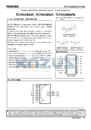 TC74HC85AF datasheet - 4-BIT MAGNITUDE COMPARATOR