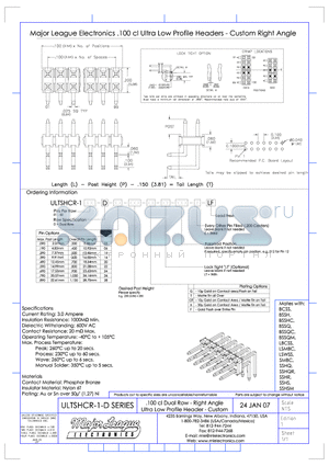 ULTSHCR-1-D datasheet - .100 cl Dual Row - Right Angle Ultra Low Profile Header - Custom