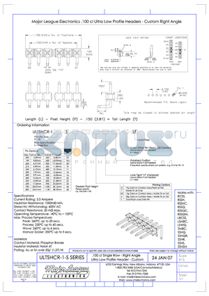 ULTSHCR-1-S datasheet - .100 cl Single Row - Right Angle Ulta Low Profile Header - Custom