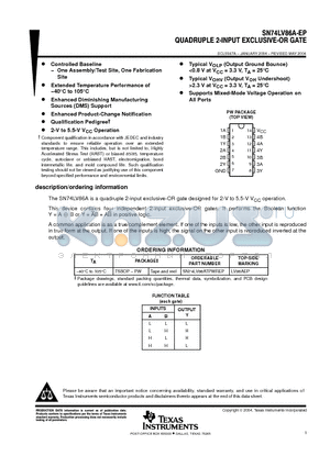 SN74LV86A-EP datasheet - QUADRUPLE 2-INPUT EXCLUSIVE-OR GATE