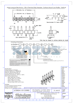 ULTSHSM-1-SS datasheet - .100 cl Single Row - Low Profile - Vertical Terminal Strip Header - Surface Mount