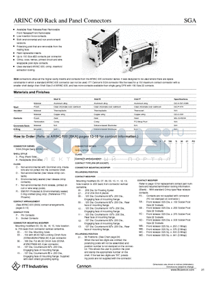 SGA3D150P0005SB datasheet - ARINC 600 Rack and Panel Connectors