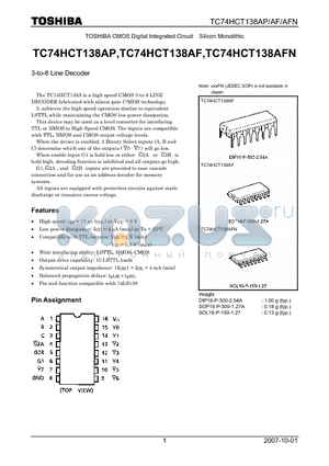 TC74HCT138AP datasheet - 3-to-8 Line Decoder