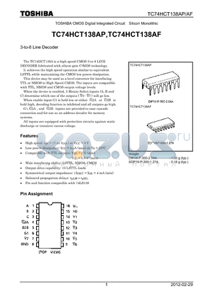 TC74HCT138AF_12 datasheet - 3-to-8 Line Decoder