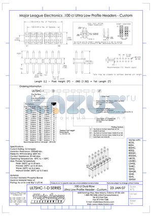 ULTSHC-1-D datasheet - .100 cl Dual Row Ultra Low Profile Header - Custom