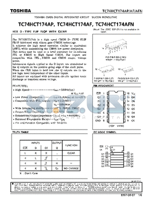 TC74HCT174AP datasheet - HEX D-TYPE FLIP FLOP WITH CLEAR
