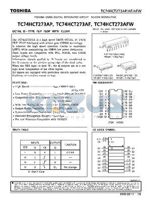 TC74HCT273AP datasheet - OCTAL D-TYPE FLIP FLOP WITH CLEAR