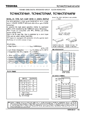 TC74HCT374AP datasheet - OCTAL D-TYPE FLIP-FLOP WITH 3-STATE OUTPUT