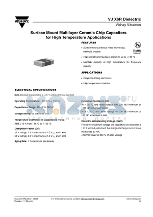VJX8R datasheet - Surface Mount Multilayer Ceramic Chip Capacitors for High Temperature Applications