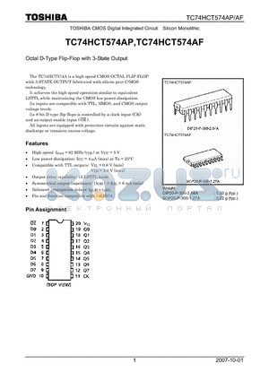 TC74HCT574AF datasheet - Octal D-Type Flip-Flop with 3-State Output