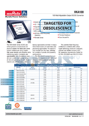 VKA100LS05C datasheet - 100 Watt Adjustable Output DC/DC Converter