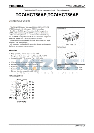 TC74HCT86AP_07 datasheet - Quad Exclusive OR Gate