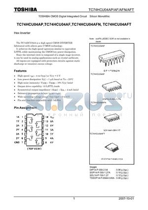 TC74HCU04AF datasheet - Hex Inverter