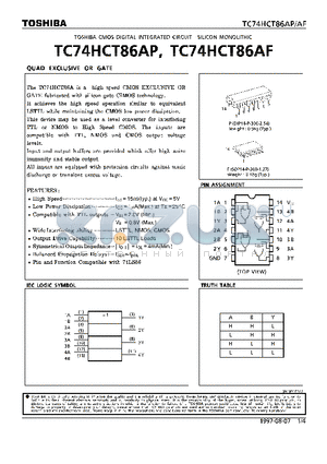 TC74HCT86A datasheet - QUAD EXCLUSIVE OR GATE