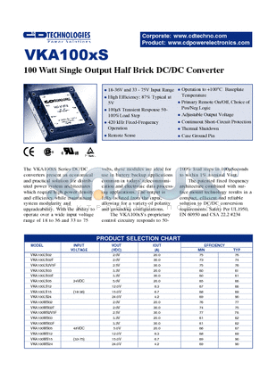 VKA100MS03 datasheet - 100 WATT SINGLE OUTPUT HALF BRICK DC/DC CONVERTER