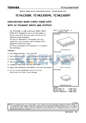 TC74LCX00FT datasheet - LOW-VOLTAGE QUAD 2-INPUT NAND GATE WITH 5V TOLERANT INPUTS AND OUTPUTS