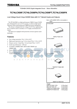 TC74LCX00F_07 datasheet - Low-Voltage Quad 2-Input NAND Gate with 5-V Tolerant Inputs and Outputs
