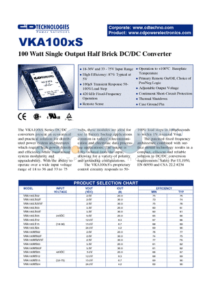 VKA100XS datasheet - 100 WATT SINGLE OUTPUT HALF BRICK DC/DC CONVERTER