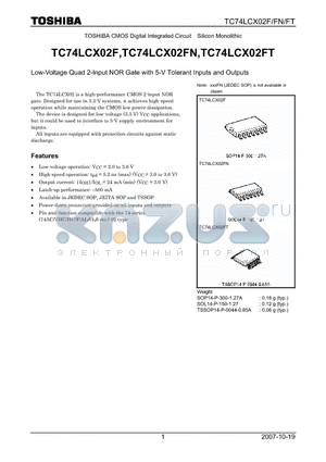 TC74LCX02FT datasheet - Low-Voltage Quad 2-Input NOR Gate with 5-V Tolerant Inputs and Outputs