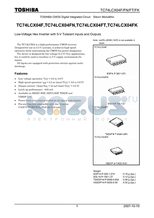 TC74LCX04FT datasheet - Low-Voltage Hex Inverter with 5-V Tolerant Inputs and Outputs