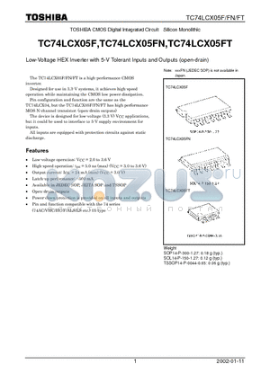 TC74LCX05F datasheet - Low-Voltage HEX Inverter with 5-V Tolerant Inputs and Outputs (open-drain)