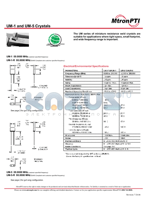 UM-1 datasheet - miniature resistance